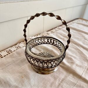 Vintage Silver Basket with Glass Insert